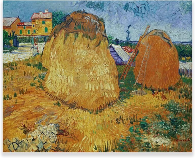 Van Gogh Famous Painting – Haystacks in Provence Canvas Poster – Post Impressionist Oil Paintings – for Livingroom/Studyroom/Corridor/Office Decor Painting Unframed (12x15inches/30x38cm)