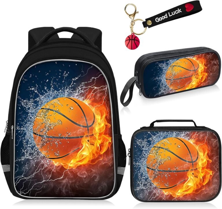 School Backpack for Boys – 4pcs American Football Boys Backpack with Lunch Box Set for Kids Children Teens Elementary Middle School – 17″ Sport Bookbag Travel Back Pack for Age 6-18
