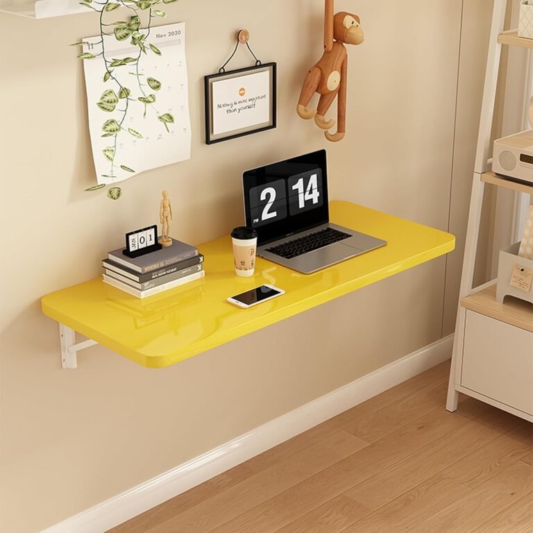 Wall Mounted Folding Table,Floating Wall Desk for Small Spaces,Functional Hanging Desk for Home Office Laundry Room, Study Work Bench, Kitchen Dining (Yellow, 70x40cm / 27.6×15.7inch)