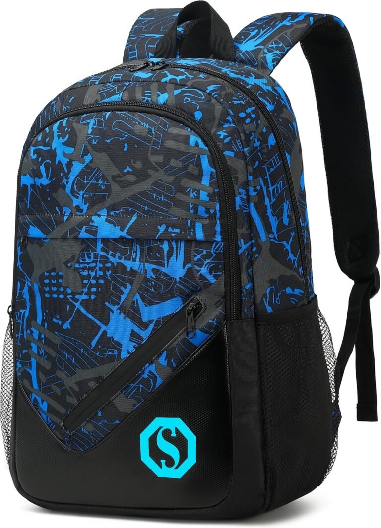 Backpack for Kids Boys Elementary Bookbag 17 Inch Middle School Bag Primary Waterproof Rucksack for Teens Travel Fits Ages 6+ YO(Graffiti-Blue Black)