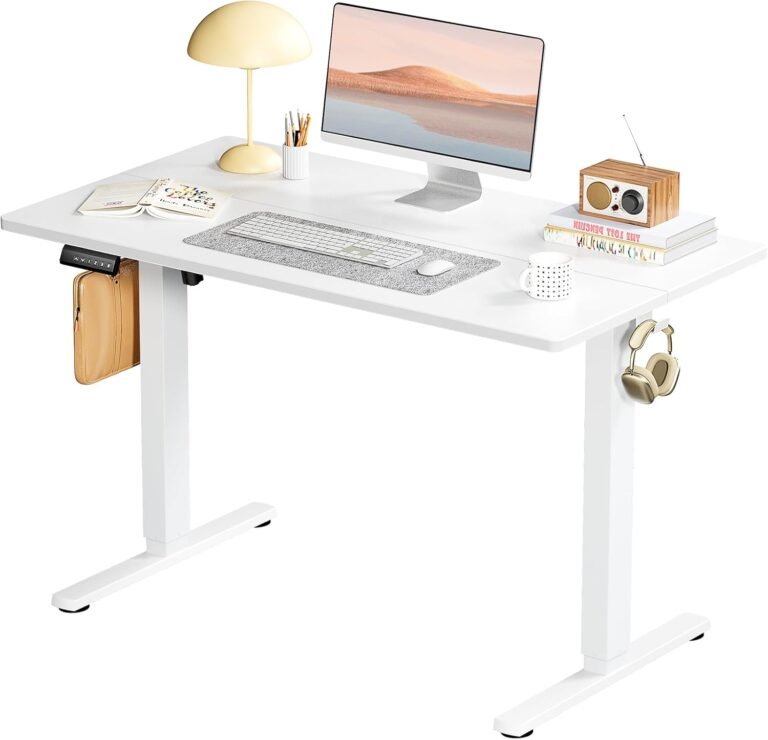SMUG Standing Desk, Adjustable Height Electric Sit Stand Up Down Computer Table, 40×24 Inch Ergonomic Rising Desks for Work Office Home, Modern Lift Motorized Gaming Desktop Workstation, White