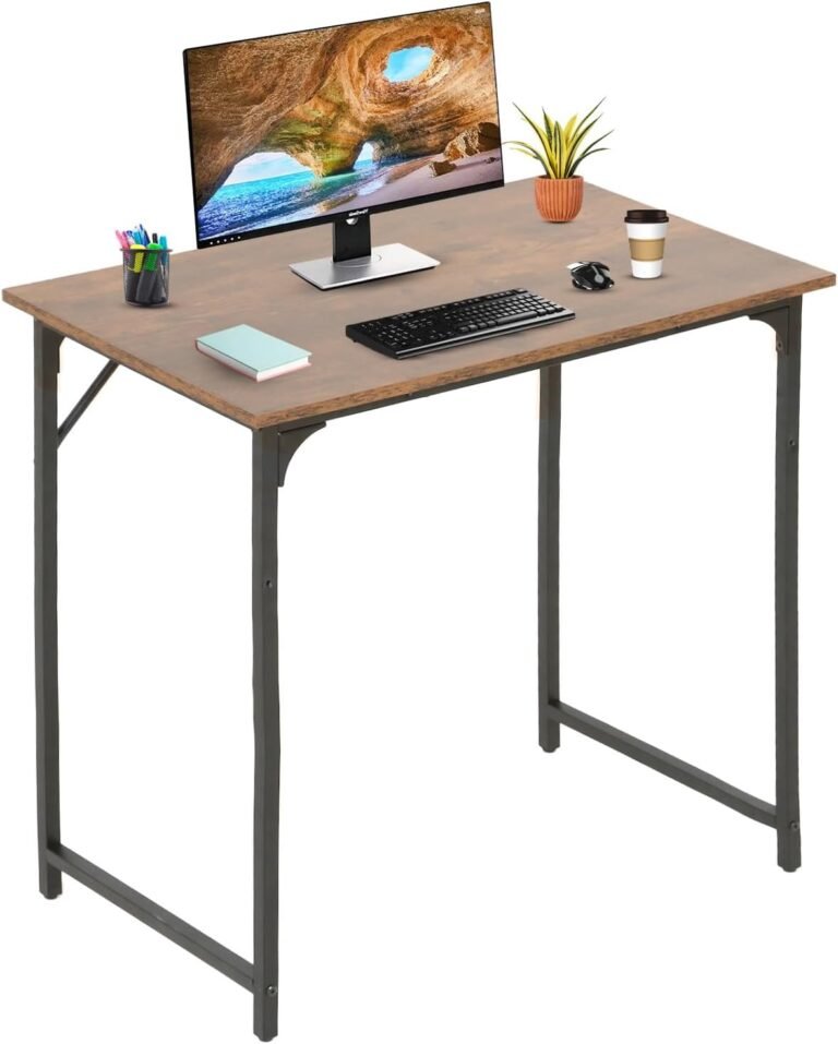 32 Inch Computer Desk, Office Desk Gaming Desk with Metal Frame, Writing Workstation for Home Office, Space Saving Computer Table for Small Space (Brown) 31×19.6×29
