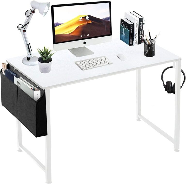 Lufeiya White Computer Desk for Bedroom – 40 inch Simple Modern Study Table Kid Girls Student Home Office Writing Desk, White