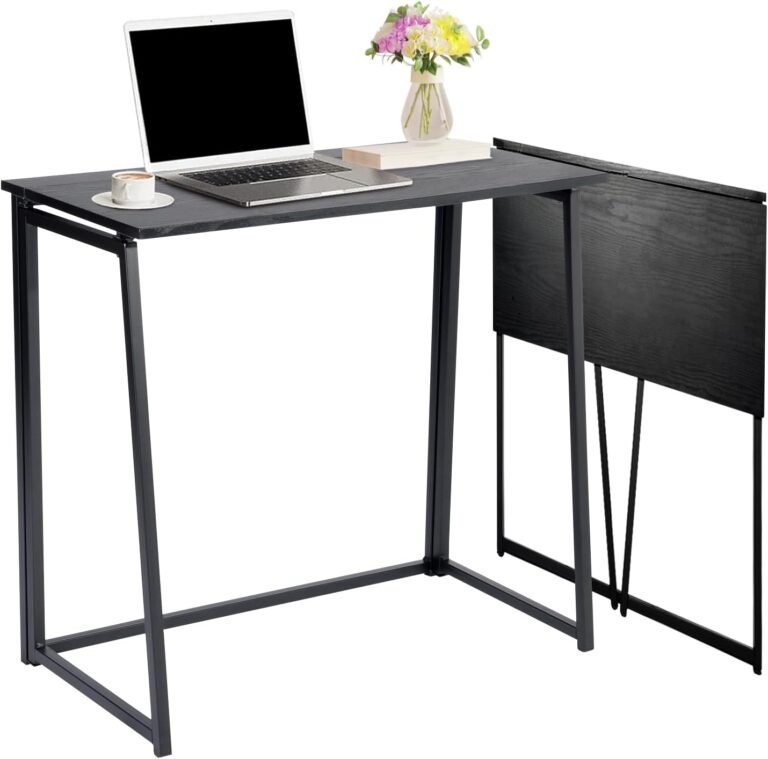 FurnitureR Folding Desk, 31.5 Inches Foldable Table Simple Home Office Desk, Space Saving Computer Table Compact Writing Workstation Study Desk for Home Office, Small Space, Black
