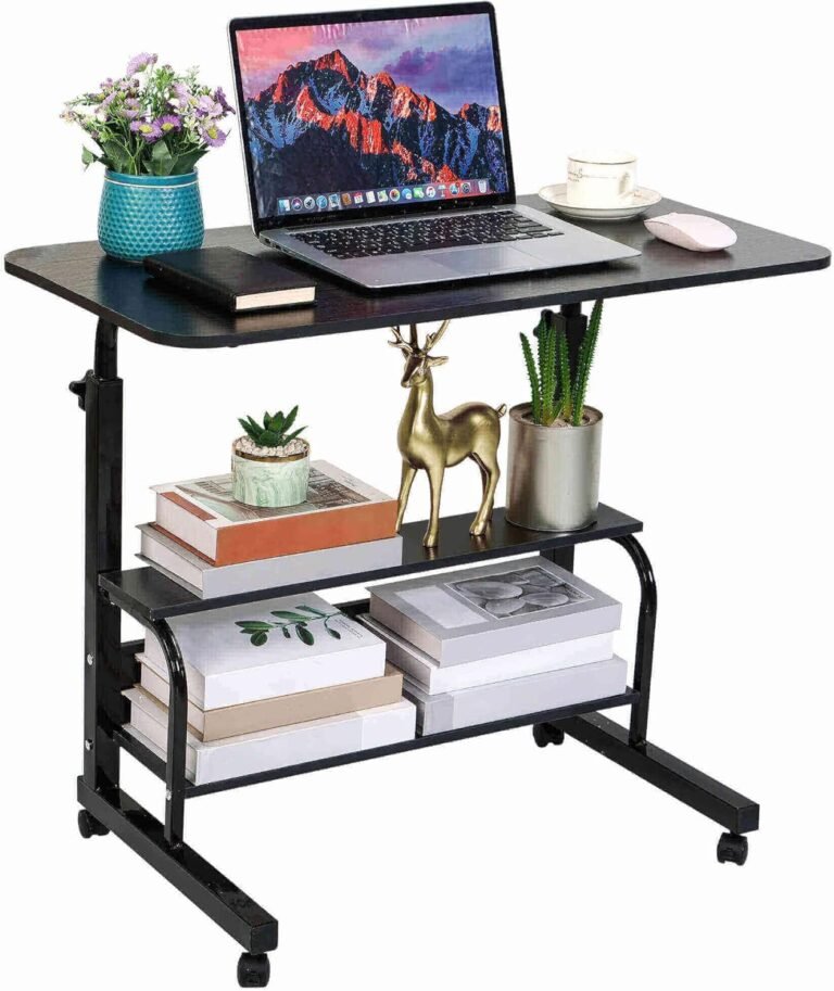 Home Office Study Desk Corner Desk for Small Space Rolling Desk Mobile Computer Desk Portable Desk for Bedrooms Adjustable Desk Writing Desk with Storage Gaming Table Size 31.5×15.7 Incn Pure Black