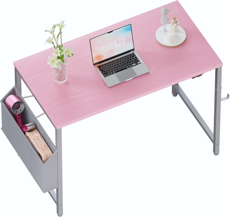 Pamray 32 Inch Computer Desk for Small Spaces with Storage Bag, Home Office Work Desk with Headphone Hook, Small Office Desk Study Writing Table