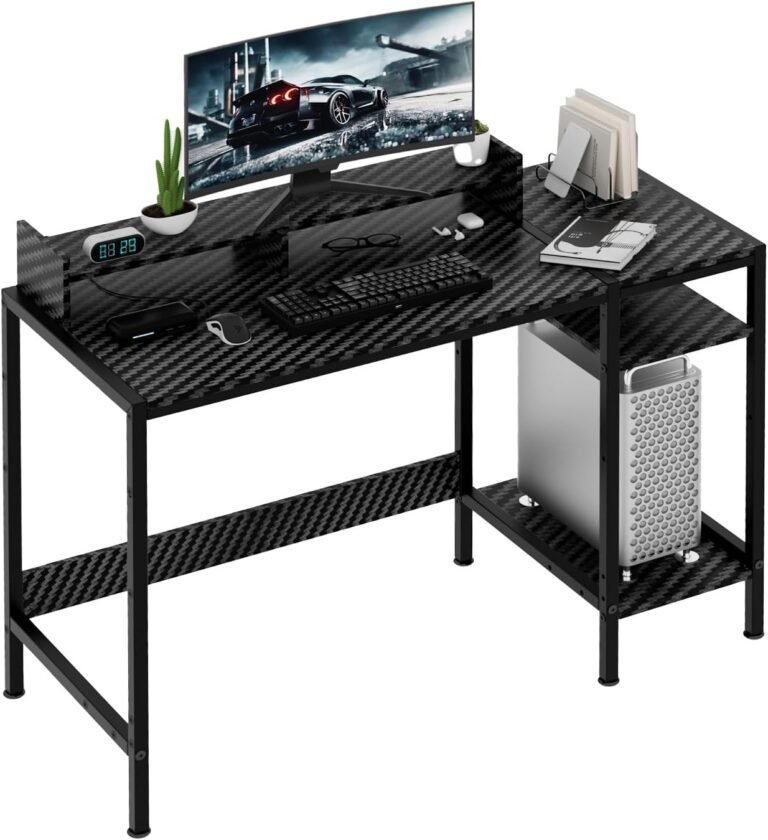 Computer Desk – 47 Inch Home Office Desk with Storage, Gaming Desk with Monitor Stand, Modern Simple Study Table, Adjustable Storage Space