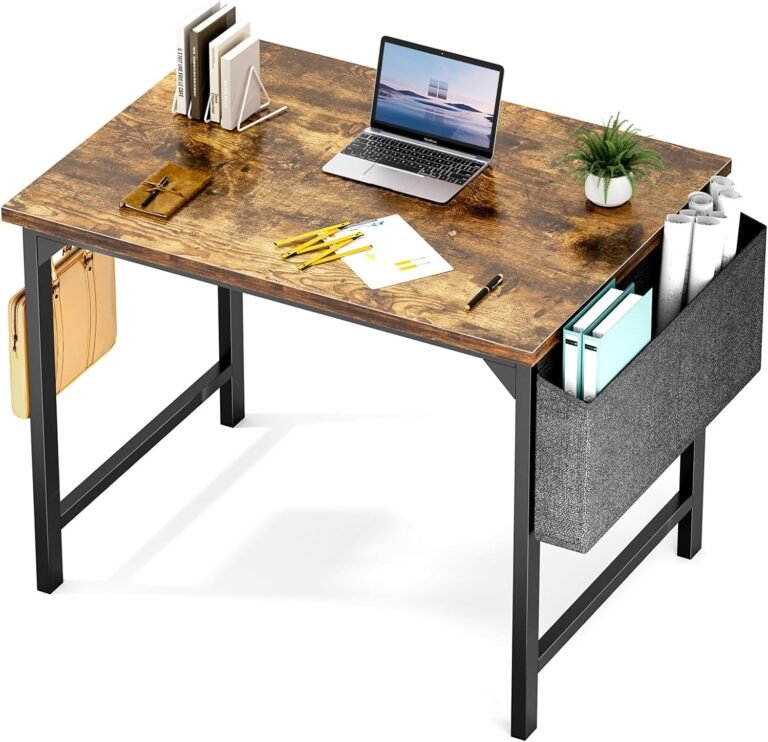 Sweetcrispy Computer Small Office Desk 32 Inch Student Kids Study Writing Work with Headphone Hooks & Storage Bag Modern Simple PC Home Bedroom Table, Rustic Brown