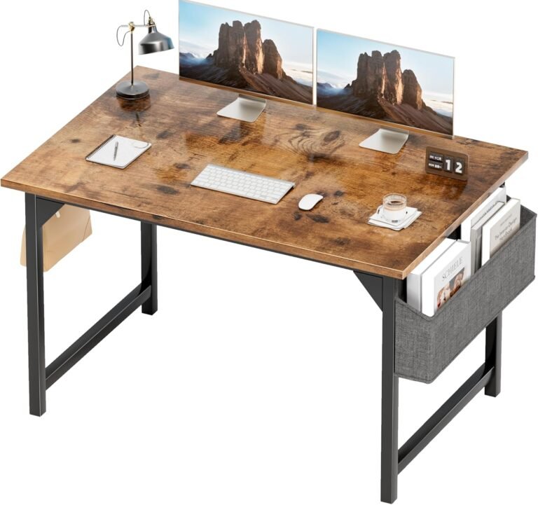 Shahoo 40 Inch Computer Desk, Wood Modern Simple PC Home Office Table for Small Spaces with Storage Bag and Headphone Hook for Home, Office, Study, Writing, Rustic Brown