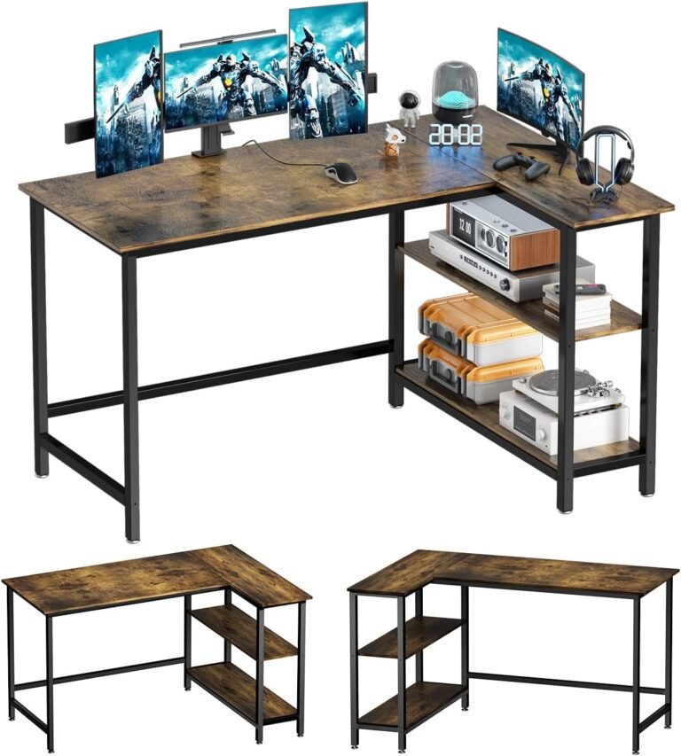 WOODYNLUX L Shaped Desk – 39″ Home Office Computer Desk with Shelf, Gaming Desk Corner Table for Work, Writing and Study, Space-Saving, Rustic Brown