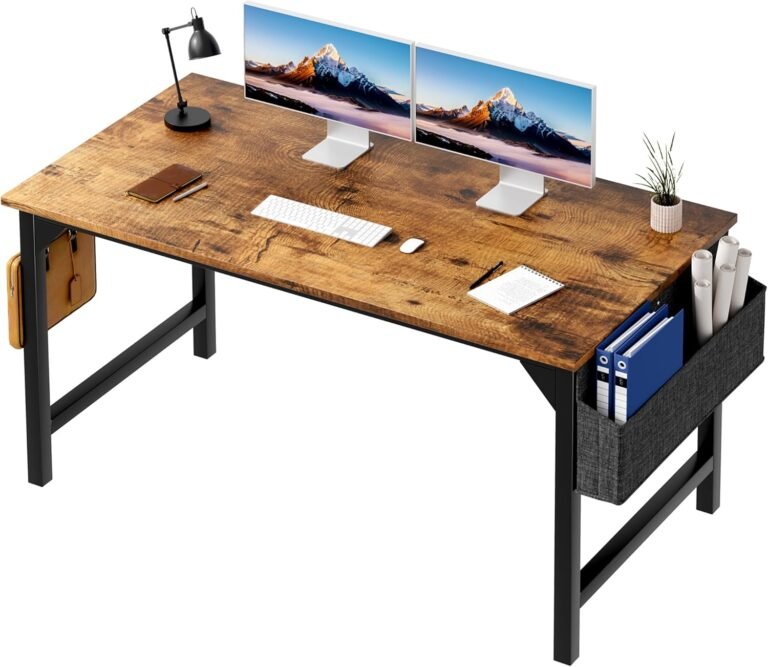 48 Inch Computer Desk, Wood Modern Simple PC Home Office Table with Storage Bag and Hook for Home, Office, Study, Writing, Rustic Brown