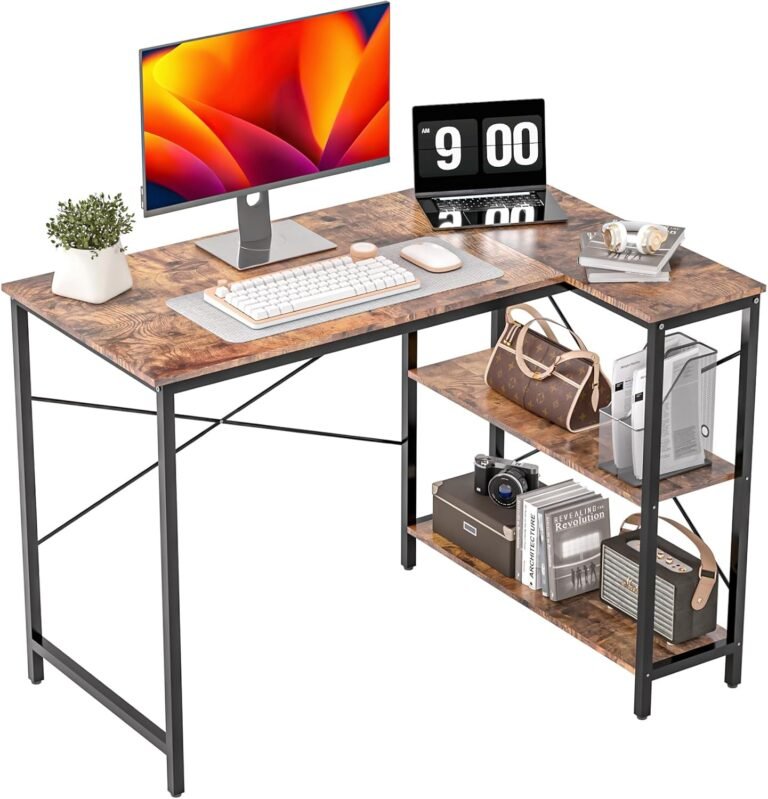 Small Computer Desk,40 Inch L Shaped Desk with Storage Shelves,Gaming Desk,Home Office Corner Reversible Pc Desk,Study Writing Table,Brown