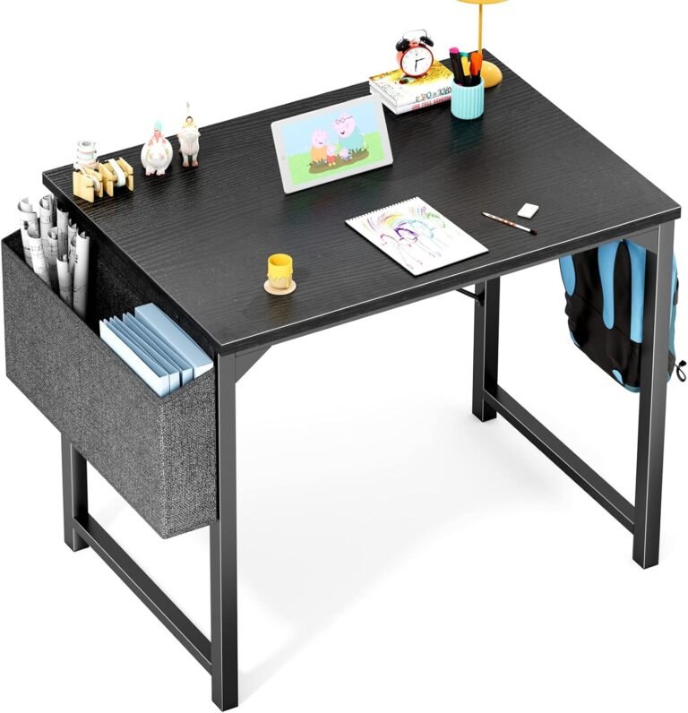 OLIXIS Small Computer Desk 32 Inch Home Office Work Study Writing Student Kids Bedroom Wood Modern Simple Table with Storage Bag & Headphone Hooks