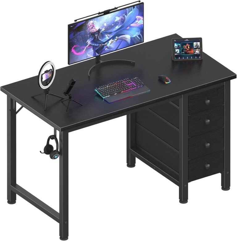 Lufeiya Small Gaming Desk with 4 Fabric Drawers, 40 Inch Kids Girls Teen Cute Study Desk for Bedroom, Work Computer Writing Table Desks for Small Space Home Office, Black