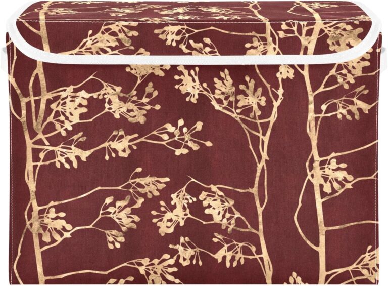 JUNZAN Leaf Branches Red Wine Storage Boxes with Lids Stackable Bedroom Storage Garage Storage Bins for Home Studyroom Dormroom Storage
