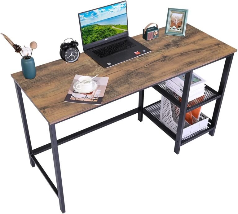 52 Inch Computer Desk Home Office Writing Study Desk with 2 Storage Shelves, Modern Simple Style Work Table Workstation for PC Laptop, Rustic Brown and Black