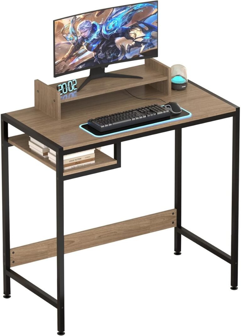 Computer Desk – 32 Inch Home Office Desk with Storage, Gaming Desk with Monitor Stand, Modern Simple Study Table, Adjustable Storage Space, Grey