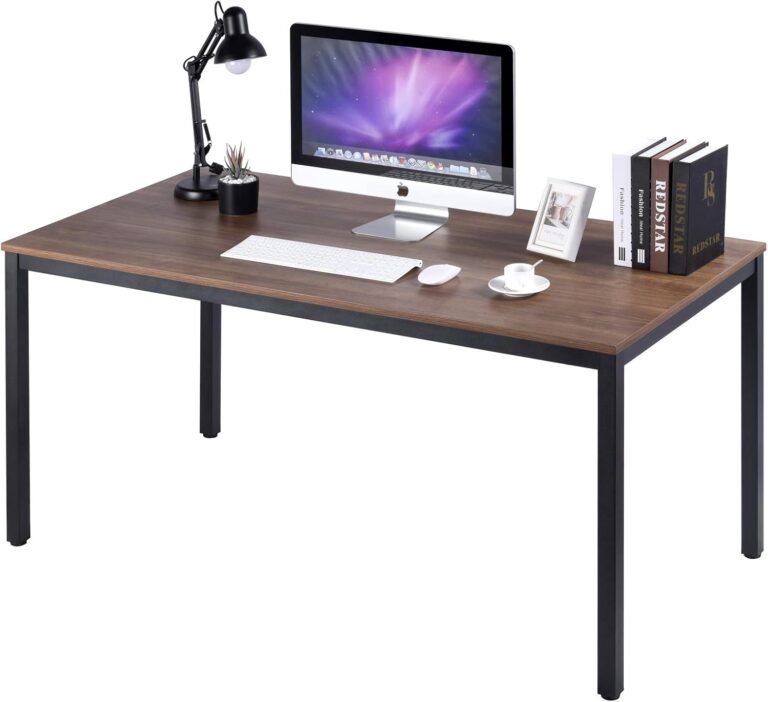 POPRUN Writing Computer Desk 59 Inch（60″x 30″）Home Office Wooden Writing Study Desk, Large Solid Wood Office Desk, Modern Excutive Desk, Sturdy Laptop Study Table, Walnut – Solid Tabletop made of MDF