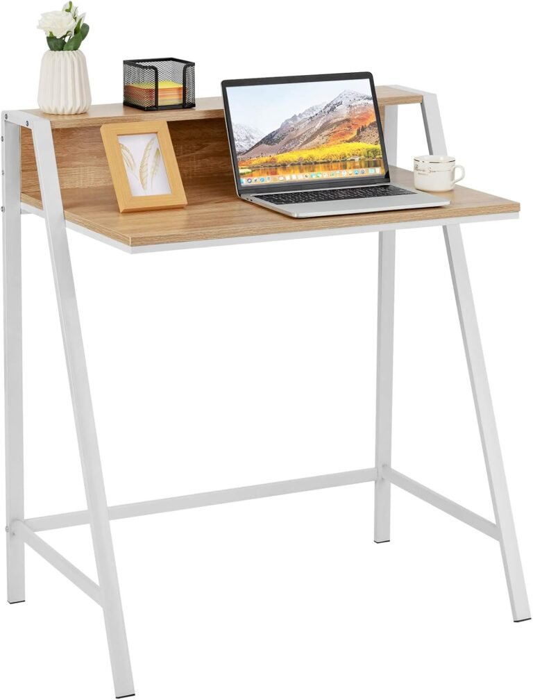 Tangkula Small Computer Desk, Compact Home Office Desk with Sturdy Frame, 2 Tier Study Writing Table for Small Place Apartment Office, Desk for Bedroom, Kid’s Desk