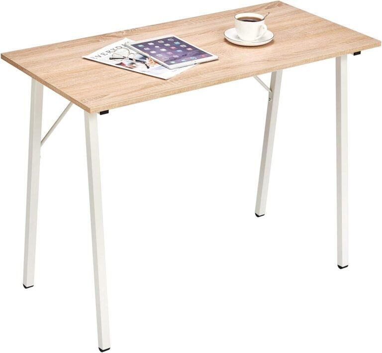 Small Computer Desk Study Writing Table for Home Office, I Shaped Black Modern Desk Office Laptop Desk Sturdy Work Table PC Wood Computer Table Gaming Desk with Black Metal Frame – 39.4L* 18.9W* 29.1H