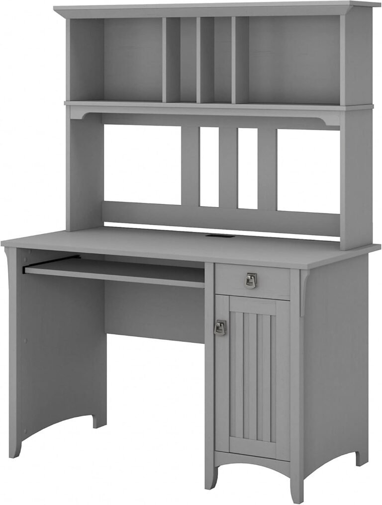 Bush Furniture Salinas Computer Desk with Hutch | Study Table with Drawers, Cabinets & Pullout Keyboard/Laptop Tray | Modern Home Office Desk in Cape Cod Gray | Work Desk with Storage