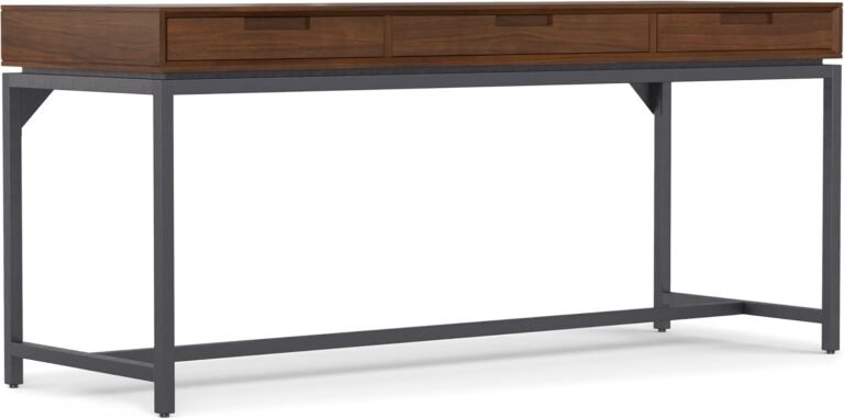SIMPLIHOME Banting SOLID WALNUT WOOD Industrial 72 Inch Wide Desk, For the Office Desk, Writing Table, Workstation and Study Table