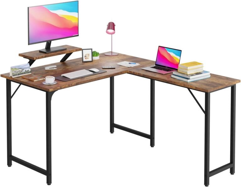 PayLessHere L Shaped Computer Desk Corner Game Table Office Writing Desk with Wooden Large Monitor Stand for Home Office Workstation Corner Desk, Vintage