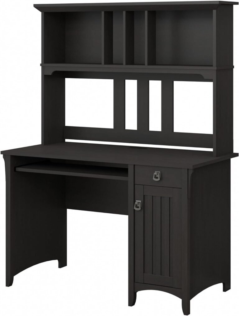 Bush Furniture Salinas Computer Hutch | Study Table with Drawers, Cabinets & Pullout Keyboard/Laptop Tray | Modern Home Office Work Desk with Storage, 48W, Vintage Black