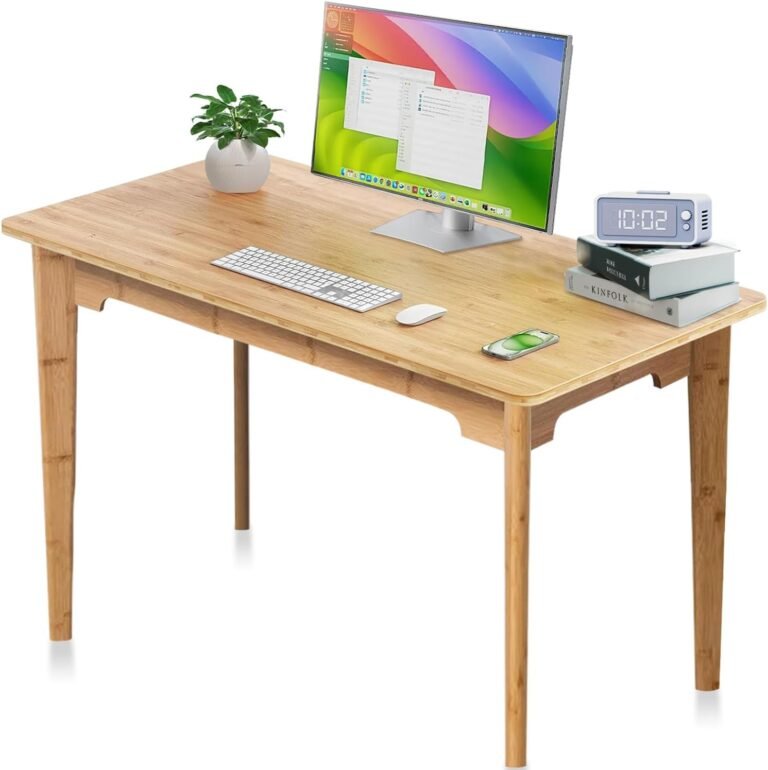 DOUSY- Bamboo Computer Desk Study Desk Home Office Desk Writing Table, Modern Study 47″ Solid Bamboo Multipurpose Table, for Living Room, Bedroom, Natual Color