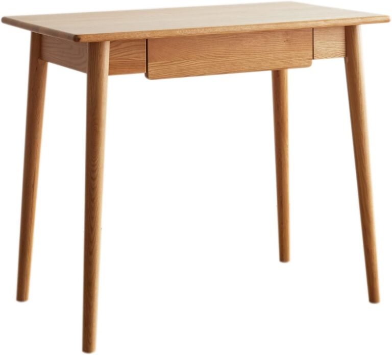 HomSof 100% Solid Wood Natural Wood Computer Desk Study Desk Oak Natural Wood PC Desk Work Desk Dressing Table Slim Solid Wood with Drawer Simple, 31.5″ Lx 19.7″ W x 30″ H