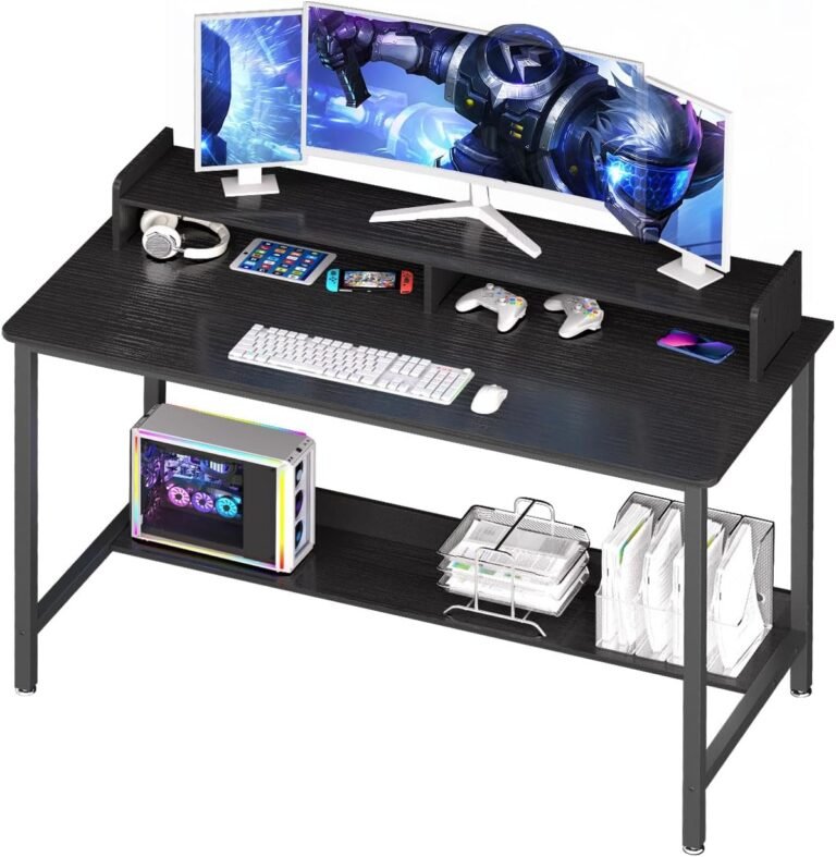 WOODYNLUX Computer Desk with Shelves, 32 Inch Gaming Writing Desk, Study PC Table Workstation with Storage for Home Office, Living Room, Bedroom, Metal Frame, Black