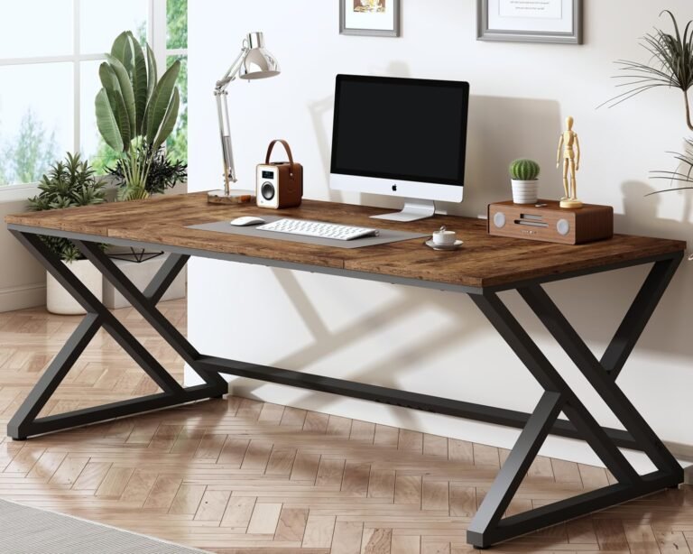 HSH Rustic 70.8″ Computer Desk, Extra Large Industrial Home Office Desk, Long Modern Work Executive Pc Desk Study Writing table, Dual monitor Metal Wood Double Workstation for Two Person, Rustic Brown
