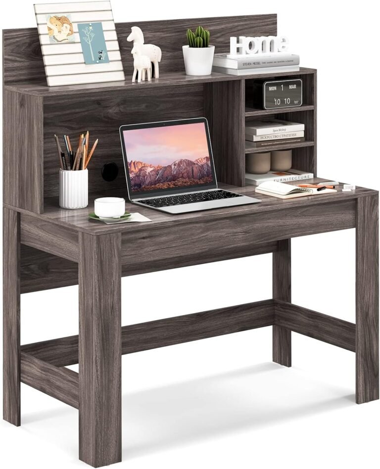 Giantex Computer Desk with Bookshelf, 48″ Home Office Writing Desk with Anti-Tipping Kits & Cable Management Hole, Modern Study Table Workstation for Small Space Bedroom (Rustic Oak)