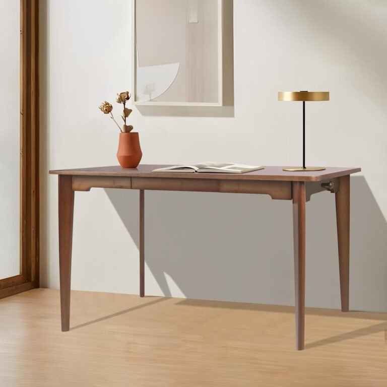 Maydear 47″ Bamboo Multipurpose Study Writing Desk with Drawer, Modern Simple Computer & Laptop Table Dining Table for Bedroom, Living Room, Home and Office, Kitchen，Walnut