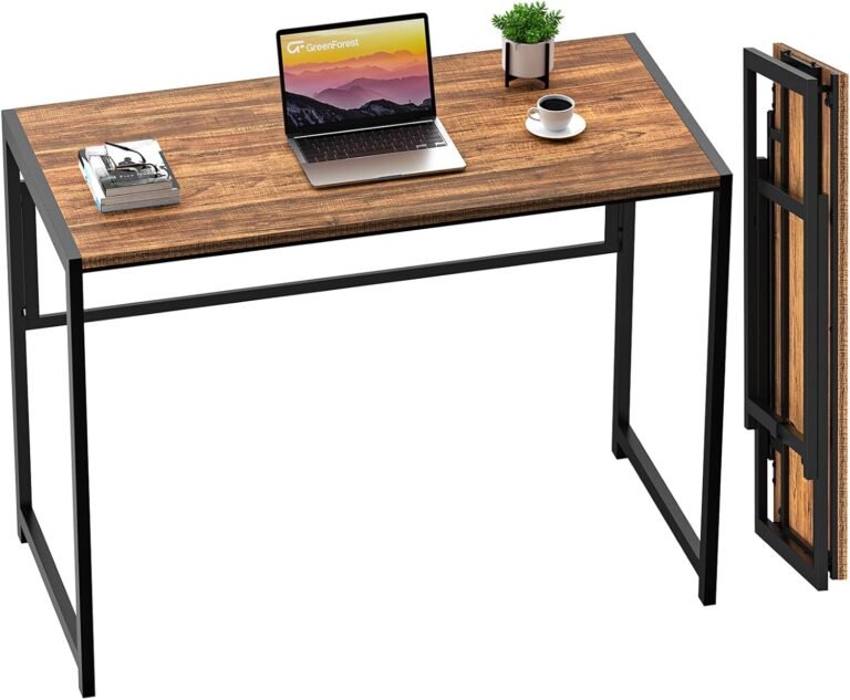 GreenForest Folding Desk No-Assembly,31.5 in Small Desk for Small Spaces Computer Desk for Home Office,Space Saving Foldable Table Study Writing Desk,Walnut