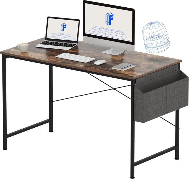 FLEXISPOT 48 inch Computer Desk Home Office Desk Workstation with Storage Bag, Modern Study Writing Table, Rustic Brown Desktop