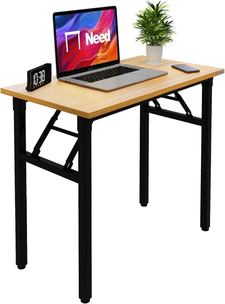 Need Folding Desk Small Desk 31 1/2″ No Assembly Foldable Computer Desk for Small Space/Home Office/Dormitory,Teak&Black Frame