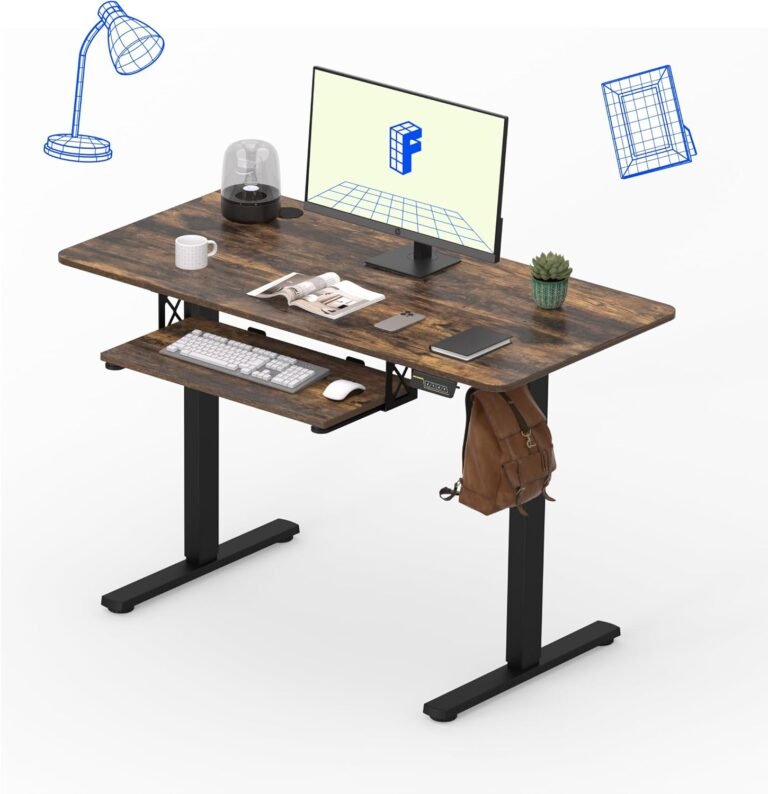 FLEXISPOT Standing Desk with Keyboard Tray, 48″ x 24″ Electric Adjustable Height Computer Workstation Desk, Home Office Stand Up Desk (Black Frame+ Rustic Top)