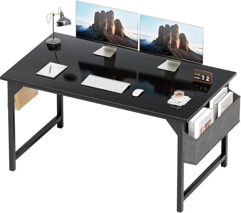 Shahoo 48 Inch Computer Desk, Wood Modern Simple PC Home Office Table with Storage Bag and Headphone Hook for Home, Office, Study, Writing, Black