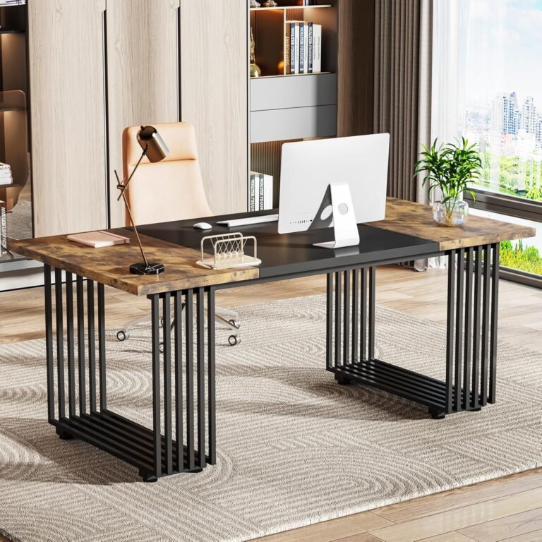 Tribesigns 70.9″ Executive Desk, Industrial Office Desk, Wood Computer Desk with Black Metal Legs, Large Workstation for Home Office, Big Study Writing Desk, Conference Table for Meeting Room