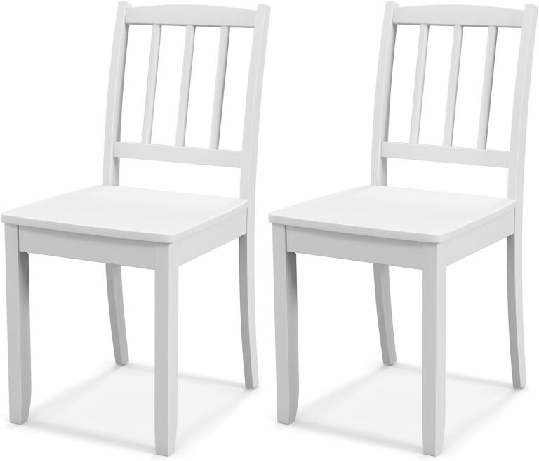 Giantex Farmhouse Dining Chairs Set of 2, Modern Kitchen Chairs w/Rubber Wood Legs & Curved Backrest, Ladder Back Diner Chairs, Wooden Side Chairs for Study, Dining Room, Load 400 LBS, White