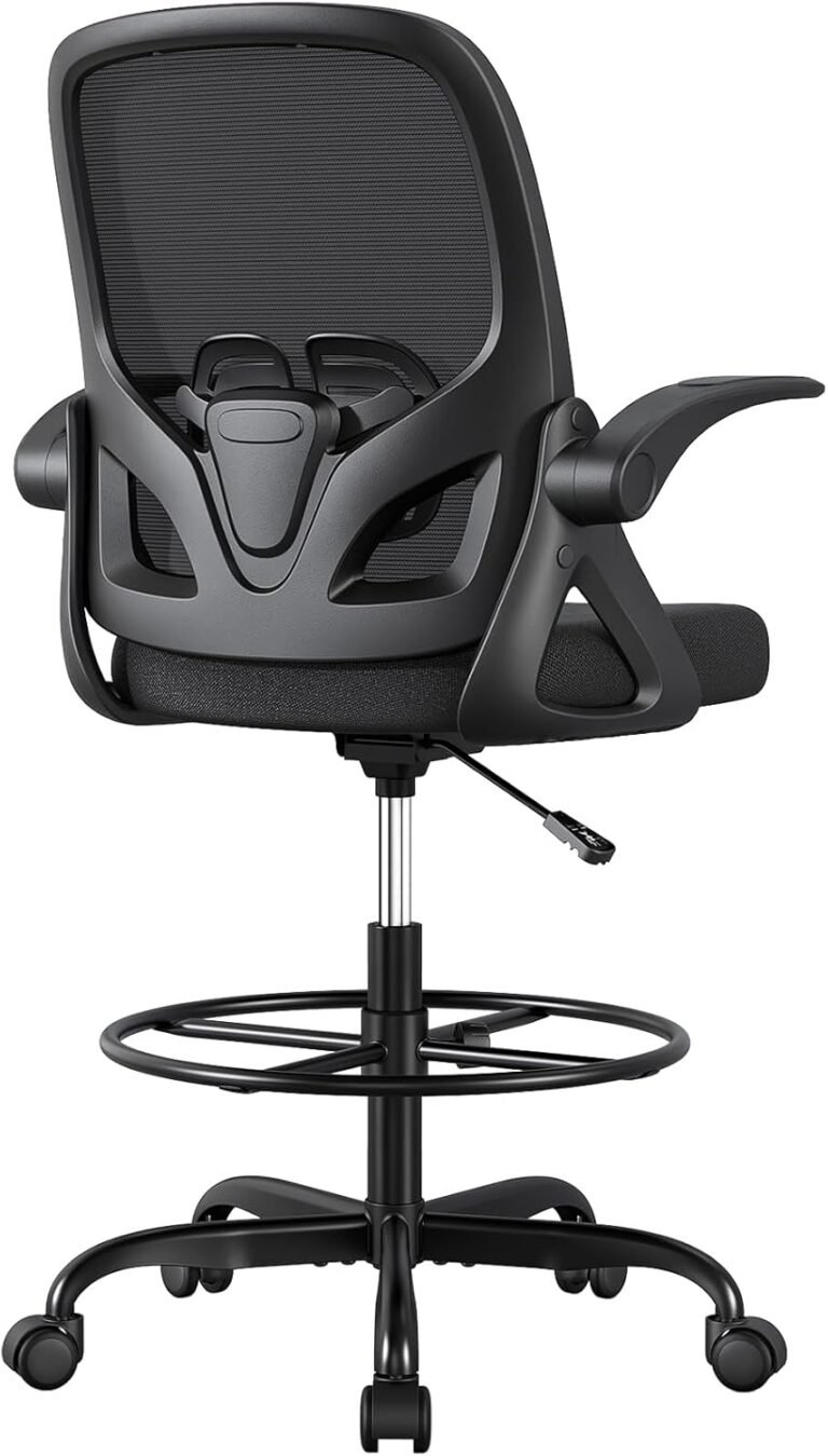 Tall Drafting Chair with Lumbar Support and Footrest Ring, Supportive Tall Extended Height Ergonomic Desk Chair for Home Work, Breathable Tall Mesh Office Chair with Flip up Arms(Black)