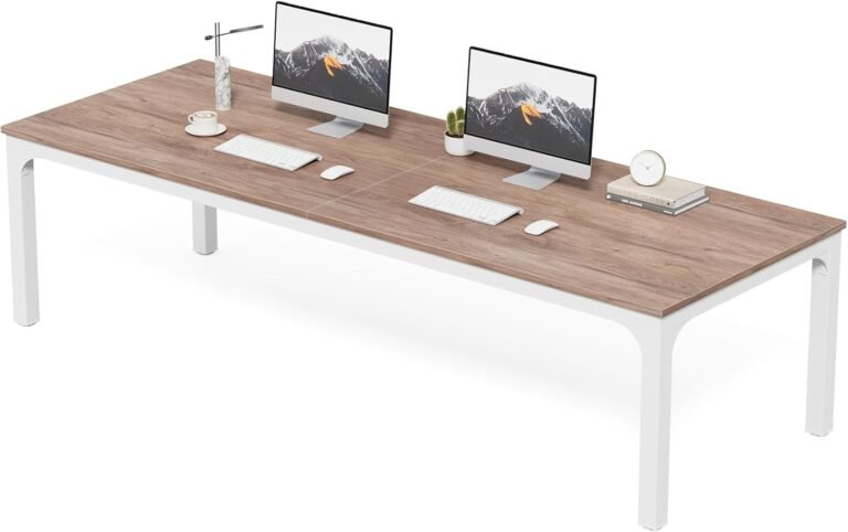 LITTLE TREE Two Person Desk, 78.7 Inches Extra Long Computer Desk, Wooden Large Office Desk with Strong Metal Legs, Double Desk for 2 People, Writing Table Study Desk for Home Office, Oak & White