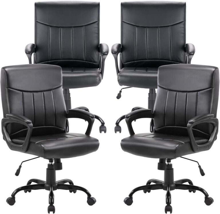 CLATINA Mid Back Leather Office Executive Chair with Lumbar Support and Padded Armrestes Swivel Adjustable Ergonomic Design for Home Computer Desk 4 Pack