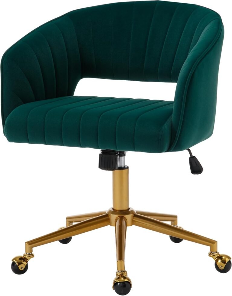 Westice Home Office Desk Chairs, Modern Velvet Rolling Chair, Height Adjustable Swivel Vanity Chair with Metal Base, Ergonomic Chair for Study, Living Room Computer Room, Green