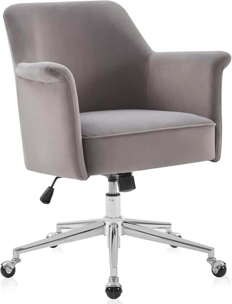 BELLEZE Modern Home Office Chair, 360 Degree Swivel Desk Chair Velvet Office Chair with Metal Base, Rolling Chair Adjustable Chair with Arms and Wheels for Bedroom, Study, Vanity – Peyton (Gray)