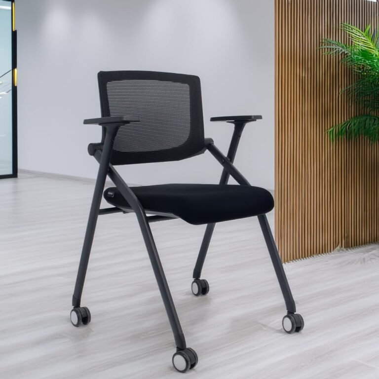 20 Pack Stackable Conference Room Chairs with Wheels and Paddle, Ergonomic Mesh Back and Arms for Home Office Desk Folding Chairs (10 Boxes)
