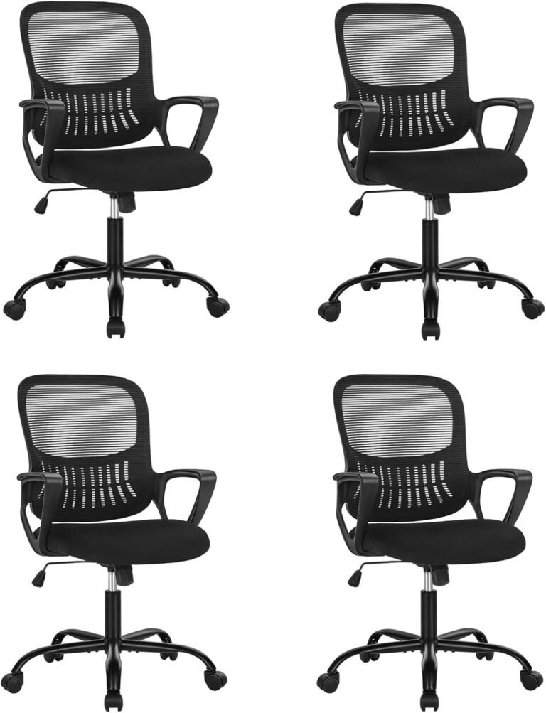 Sweetcrispy Office Computer Desk Managerial Executive Chair, Ergonomic Mid-Back Mesh Rolling Work Swivel Chairs with Wheels, Comfortable Lumbar Support, Comfy Arms for Home,Bedroom,Study,Student,Black