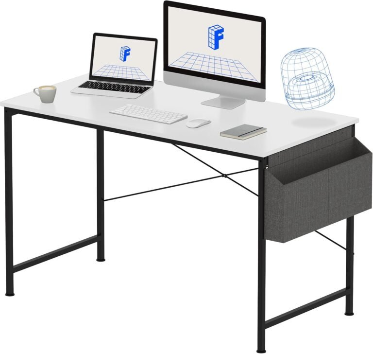 FLEXISPOT 48 inch Computer Desk Home Office Desk Workstation with Storage Bag, Modern Simple Frame Study Writing Table, White Desktop