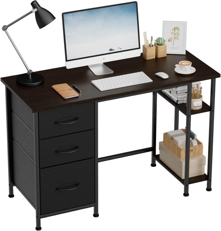 Computer Desk with File Drawers Cabinet, 47Inch Home Office Desk with Storage, Gaming Desks with Study Work Writing Desk Computer Tables for Bedroom, Home Office, Black